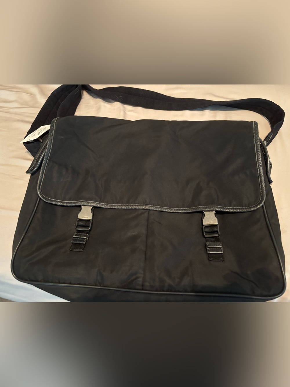 Authentic Vintage Prada Black Tessuto Nylon Double Buckle Messenger Bag
